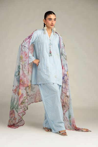 Embroidered | Raw Silk | Solid Blue Shalwar | USD 40.00