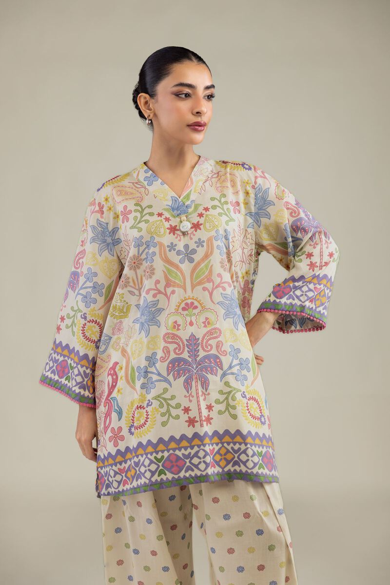 Printed | Textured Weave | Short V-Neck Kurta | USD 35.00
