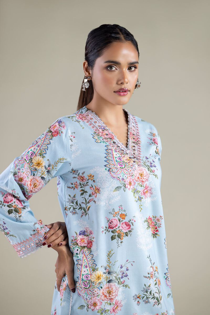 Embroidered | Viscose | Paisley V-Neck Kurta | USD 35.00