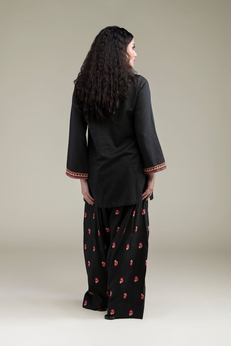 Embroidered | Cotton Dobby | Black V-Neck Kurta | USD 35.00