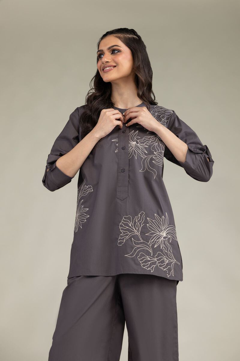 Embroidered | Poplin | Gray Poplin Shirt | USD 35.00