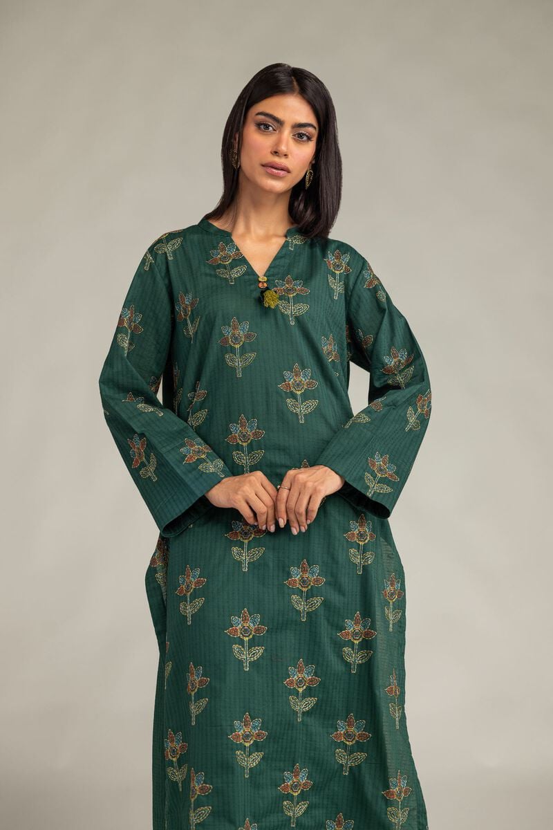 Embroidered | Cotton Dobby | Floral Longline Kurta | USD 40.00