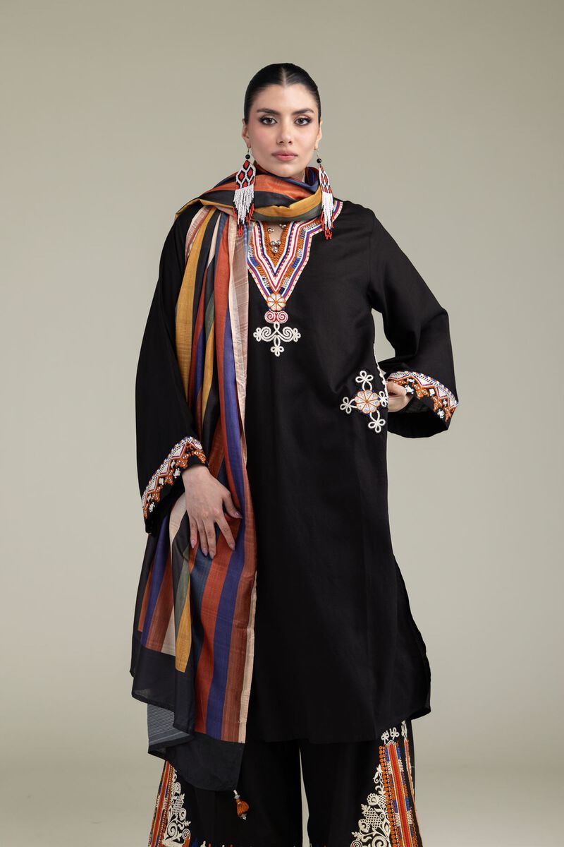 Embroidered | Raw Silk | Black Longline Kurta | USD 13.50