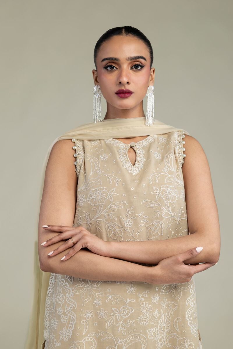 Embroidered | Chiffon | Beige Chiffon Dupatta | USD 30.00