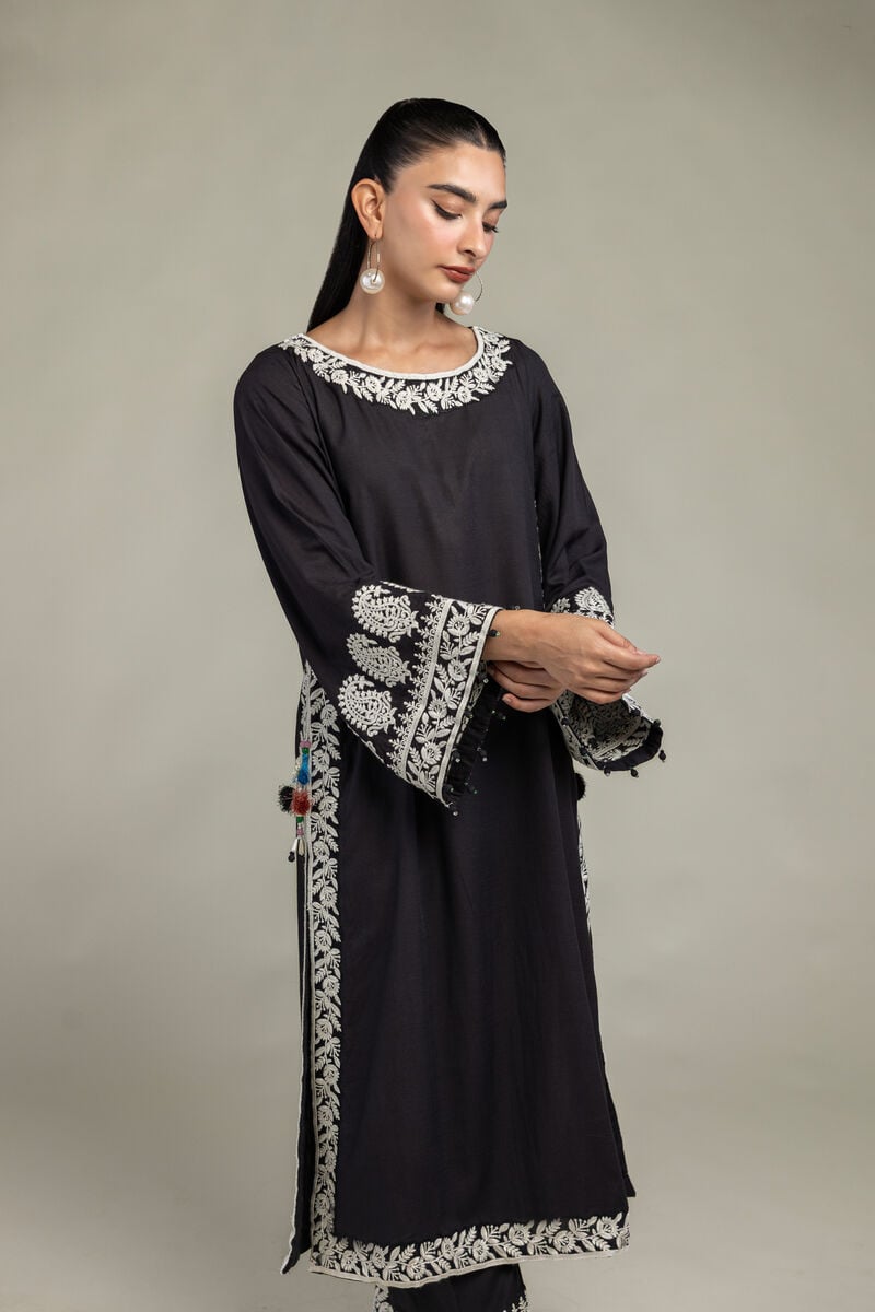 Embroidered | Raw Silk | Black Silk Kurta | USD 65.00