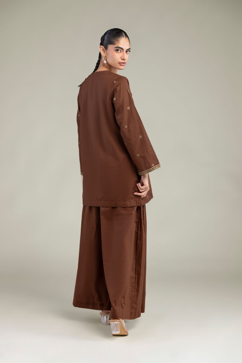 Embroidered | Cambric | Brown V-Neck Kurta | USD 40.00