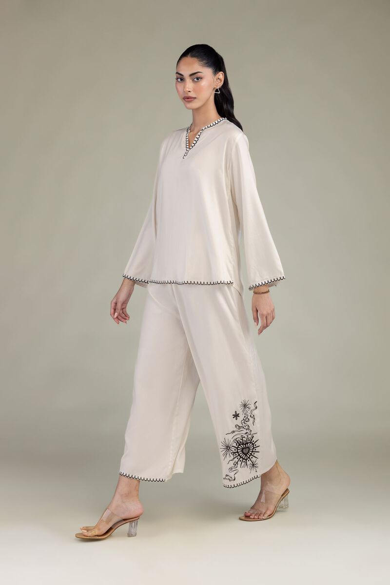 Embroidered | Viscose Crepe | Trousers | USD 30.00