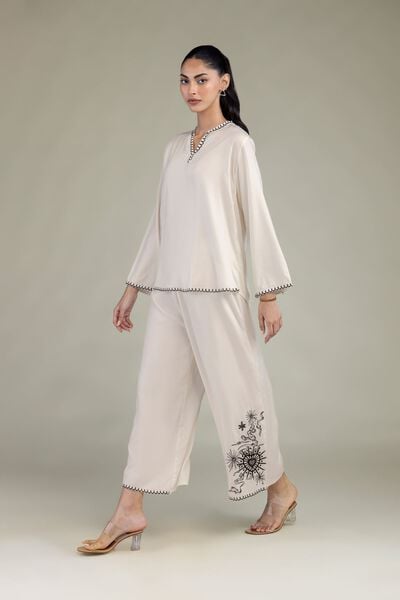 Embroidered | Viscose Crepe | Trousers | USD 30.00