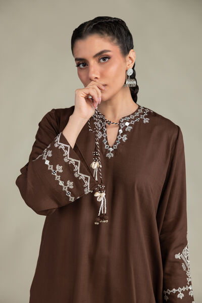 Embroidered | Raw Silk | Short V-Neck Kurta | USD 60.00