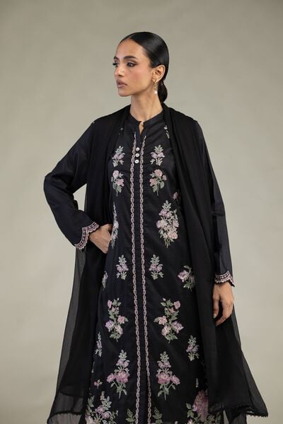 Embroidered | Dobby | Black Tailored Three-Piece | USD 80.00