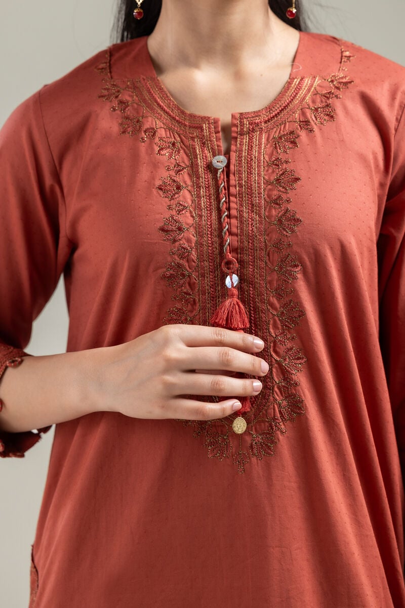 Embroidered |Cotton Dobby | Solid Longline Kurta | USD 45.00