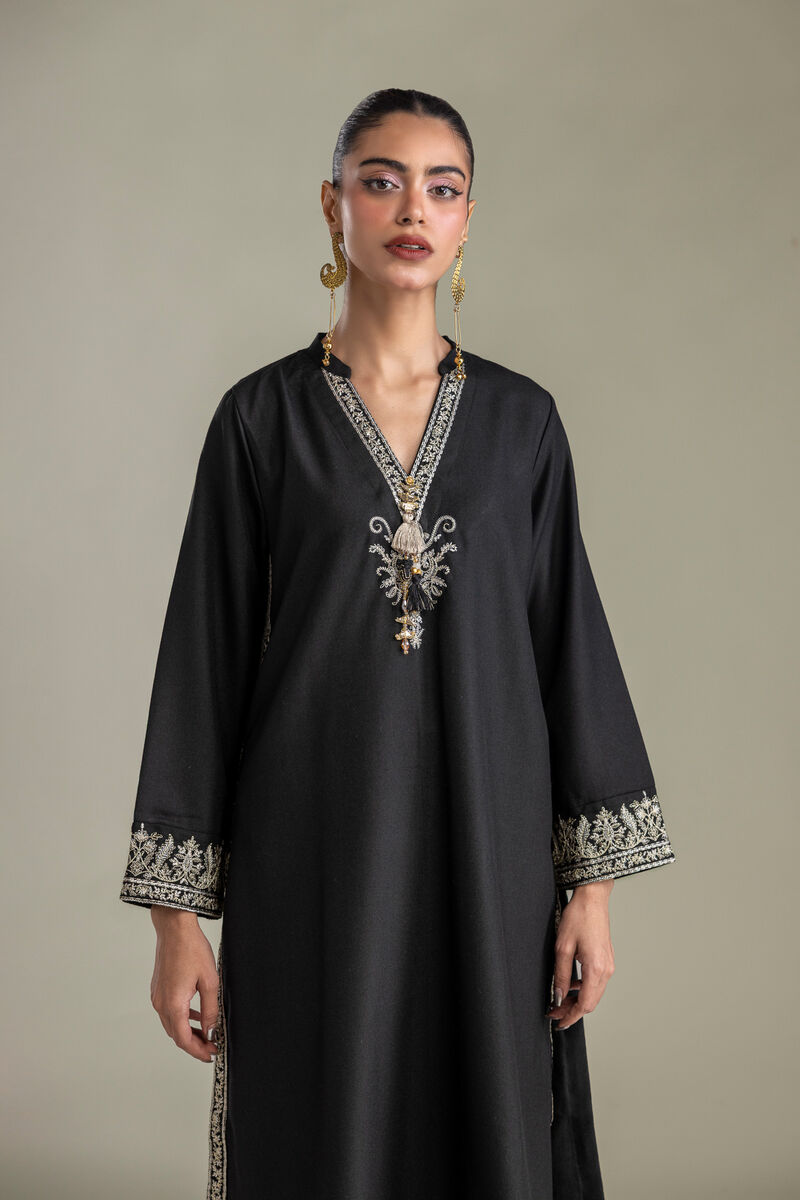 Embroidered | Heavy Blended Viscose | Long Black Kurta | USD 60.00