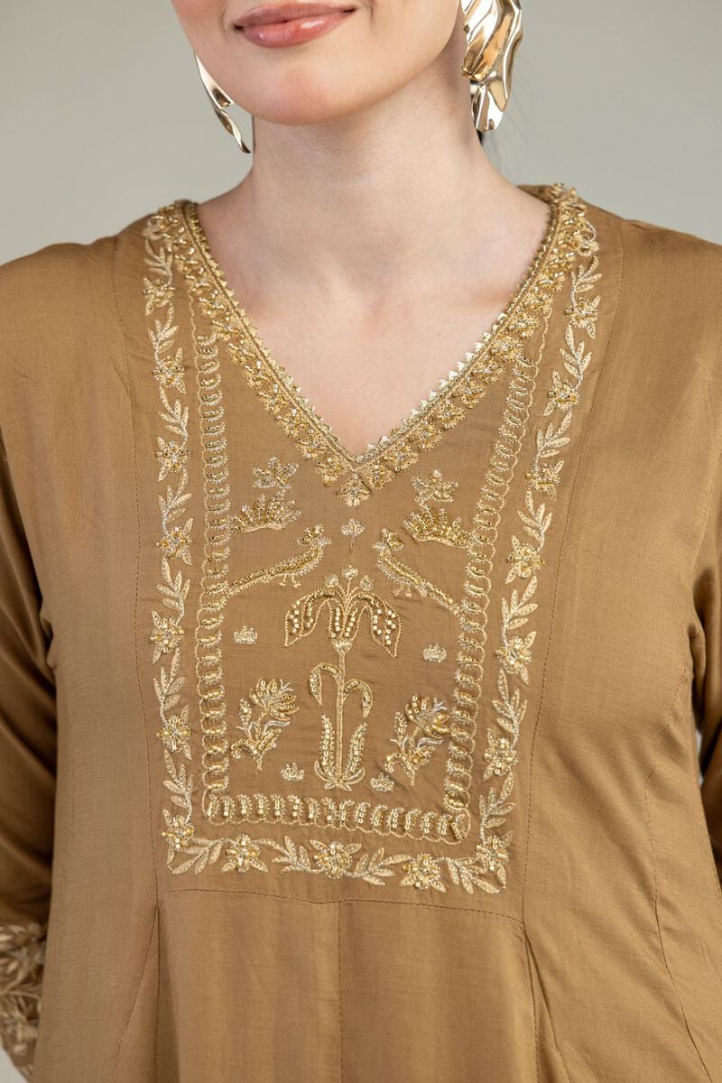 Embroidered | Raw Silk | V-Neck Silk Kurta | USD 60.00