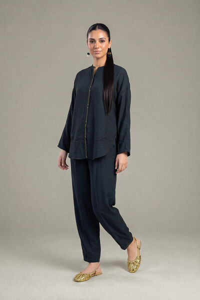 Dyed | Crepe | Navy Crepe Trousers | USD 35.00