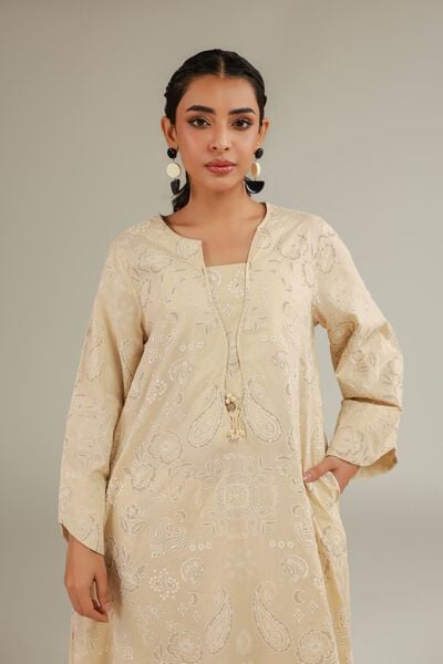 Cambric | Embroidered Beige Kurta | USD 35.00