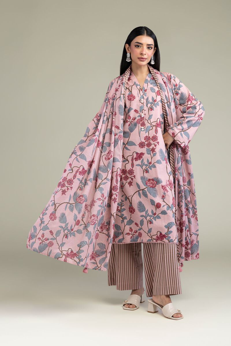 Printed | Lawn | Floral Pink Dupatta | USD 25.00