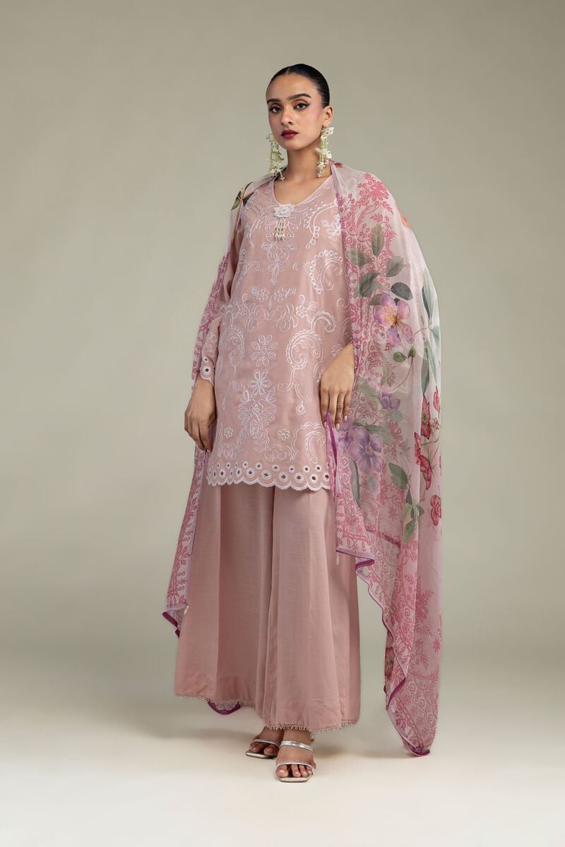 Embroidered | Chiffon | Floral Pink Dupatta | USD 30.00