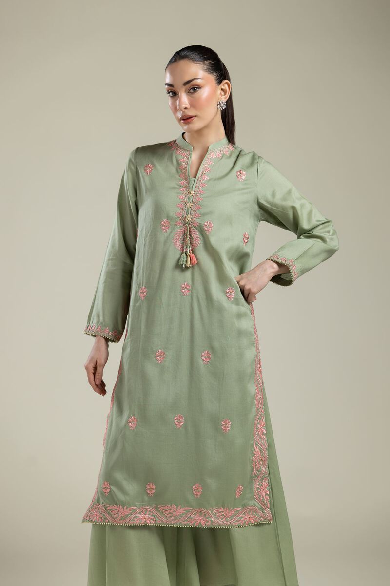 Embroidered | Textured Weave | Long Mint Kurta | USD 40.00