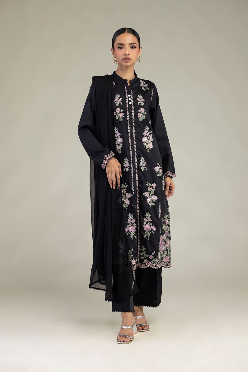 Embroidered | Dobby | Black Tailored Three-Piece | USD 80.00