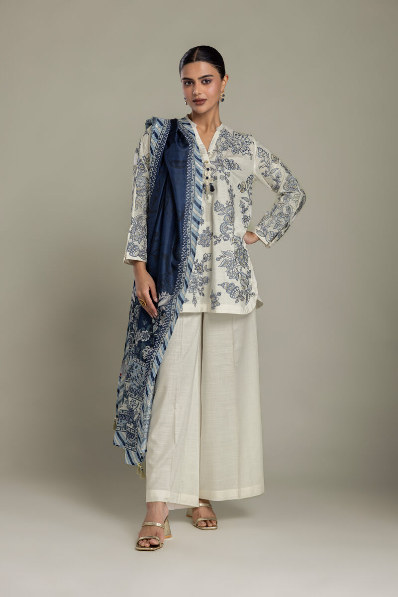 Embroidered | Polyester Silk | Floral Navy Dupatta | USD 35.00
