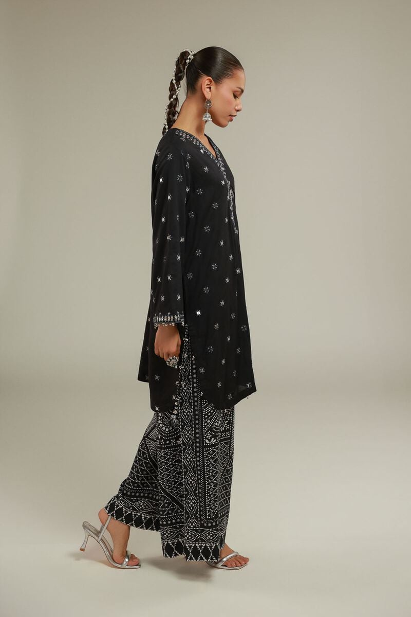 Embroidered | Raw Silk | Geometric Print Kurta | USD 55.00