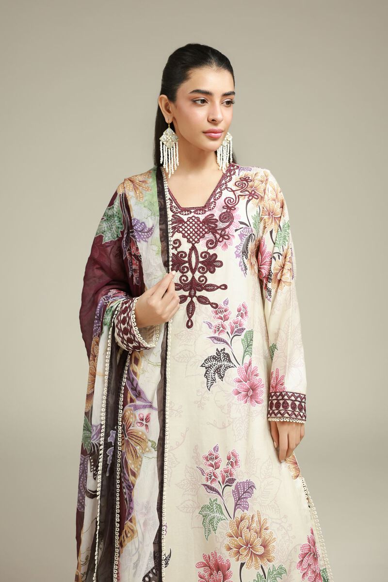 Embroidered | Satin | 3-Piece Tailored Set | USD 75.00