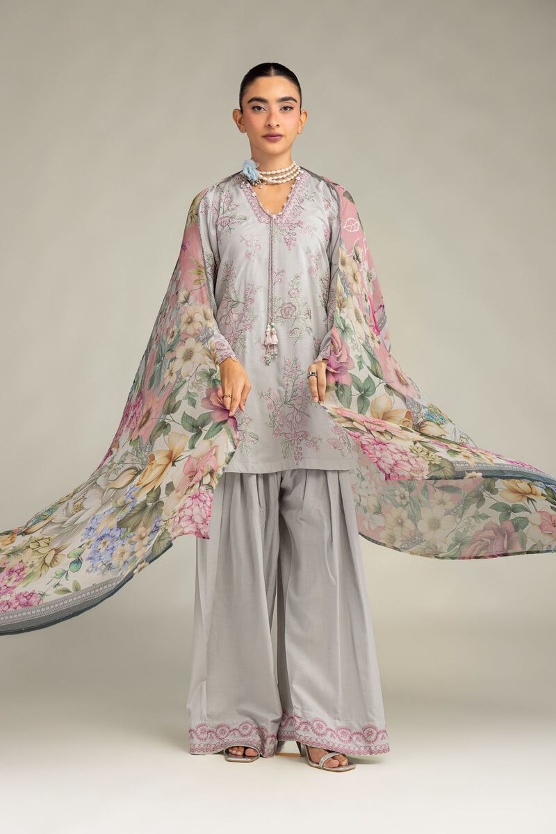 Embroidered | Mesuri | Floral Gray Dupatta | USD 30.00
