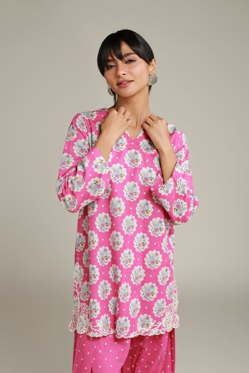 Embroidered | Cotton Dobby | Floral Pink Kurta | USD 30.00