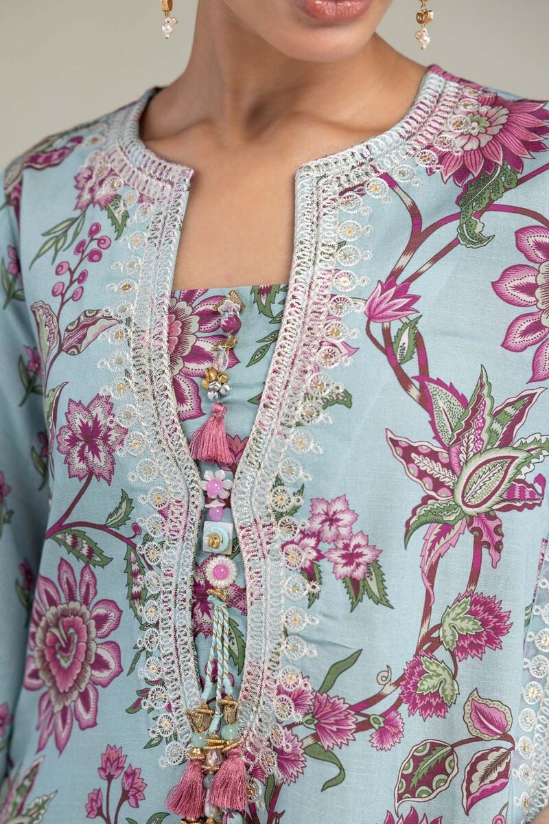 Embroidered | Raw Silk | Blue Silk Kurta | USD 65.00