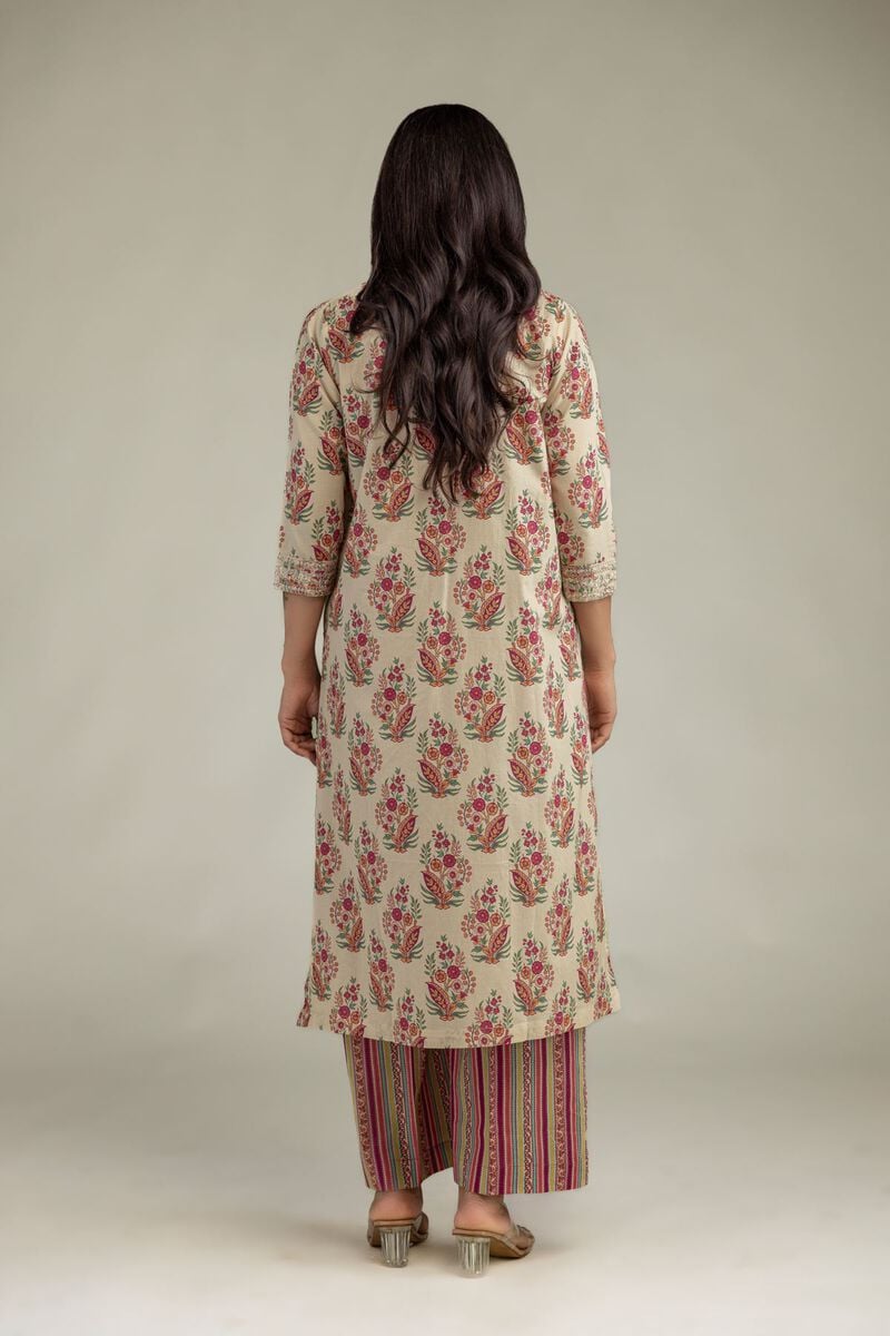 Embroidered | Cambric | Beige Cambric Kurta | USD 40.00