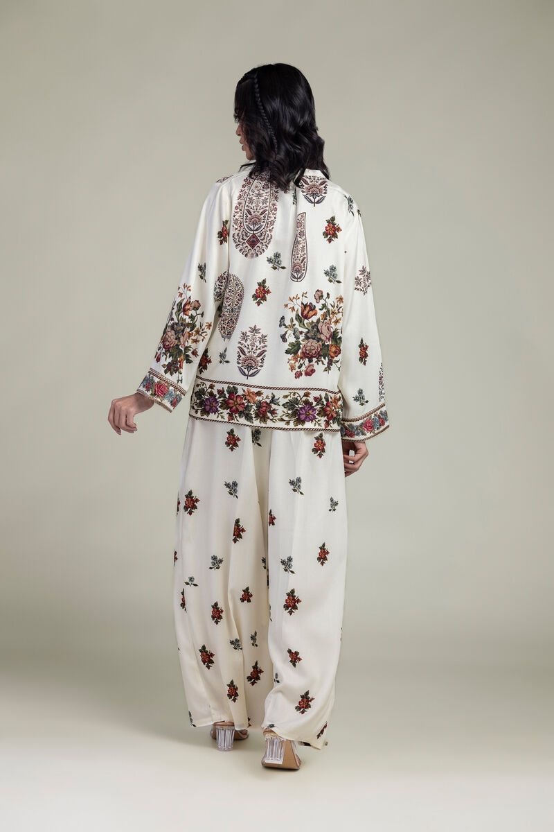 Embroidered | Viscose Crepe | Floral V-Neck Shirt | USD 40.00