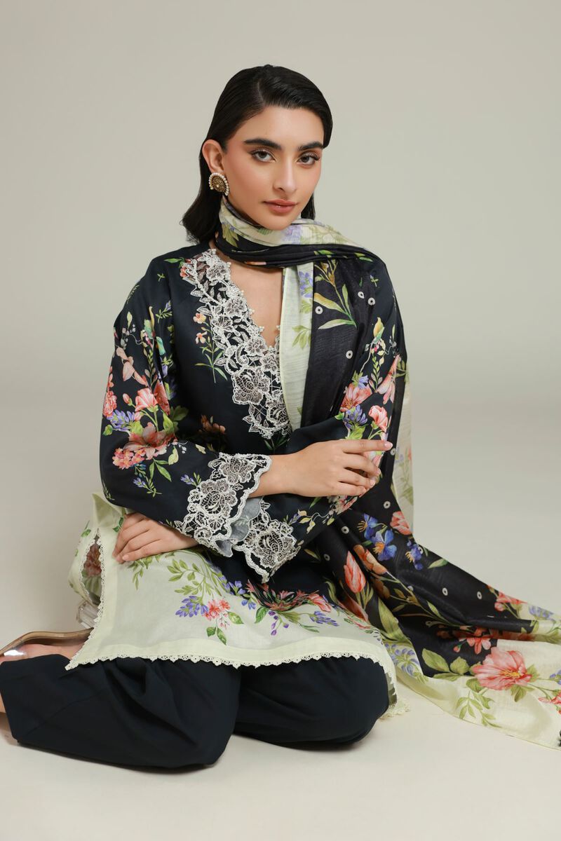 Printed | Satin | Tailored 3 Piece | USD 75.00