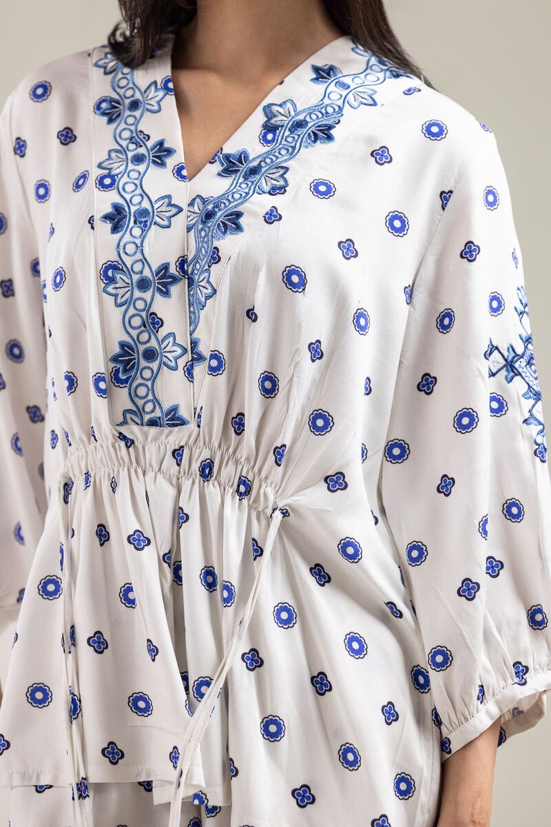 Embroidered | Viscose Crepe | Short White Blouse | USD 40.00