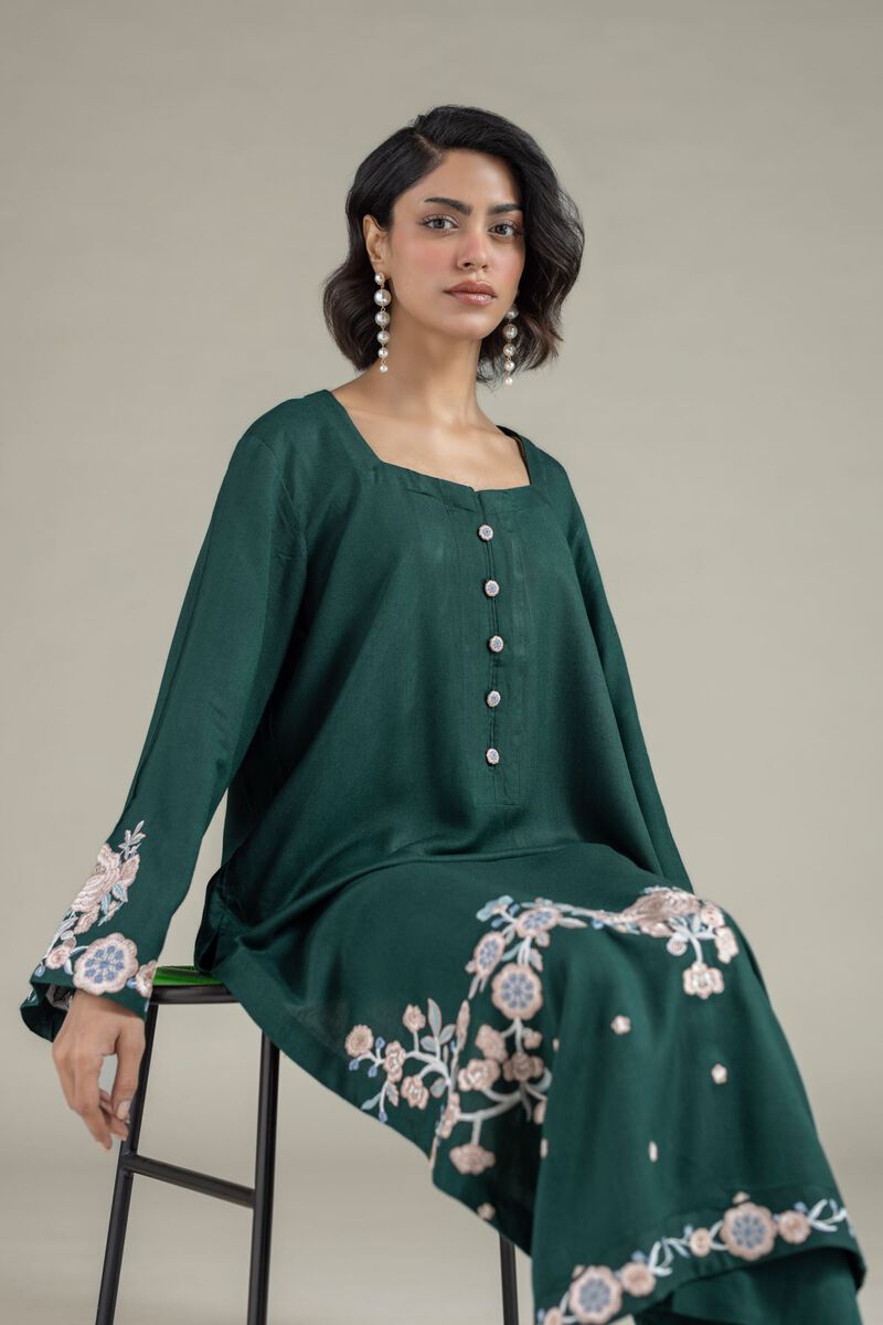 Embroidered | Heavy Blended Viscose | Floral Longline Kurta | USD 40.00