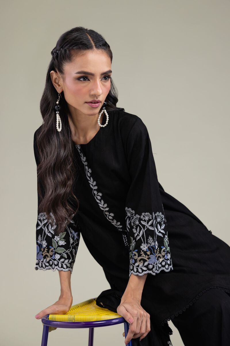 Embroidered | Textured Cotton | Black Cotton Kurta | USD 45.00