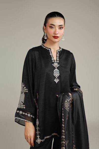 Embroidered | Polyester Silk | Black Silk Dupatta | USD 30.00