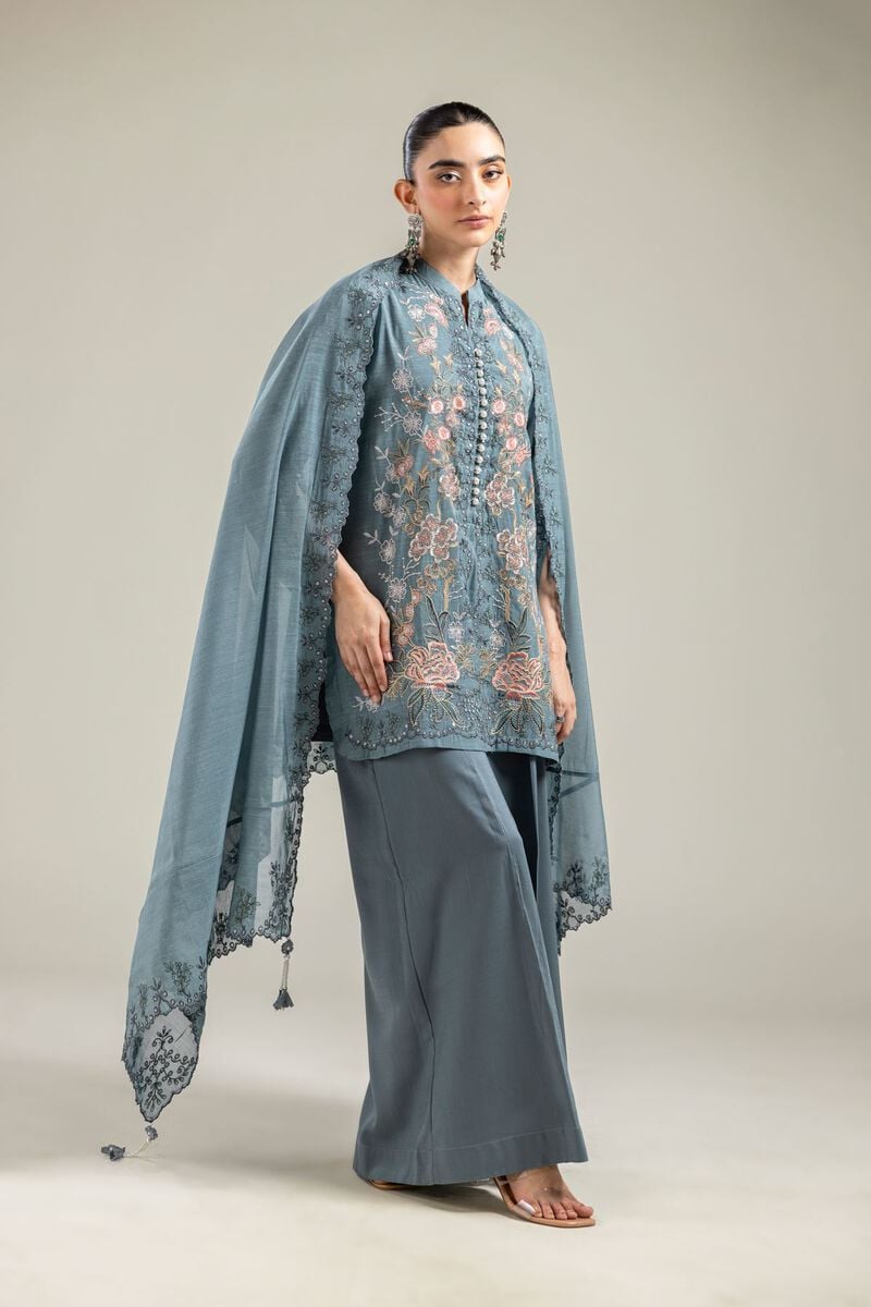 Paper Silk | Floral Teal Dupatta | USD 40.00