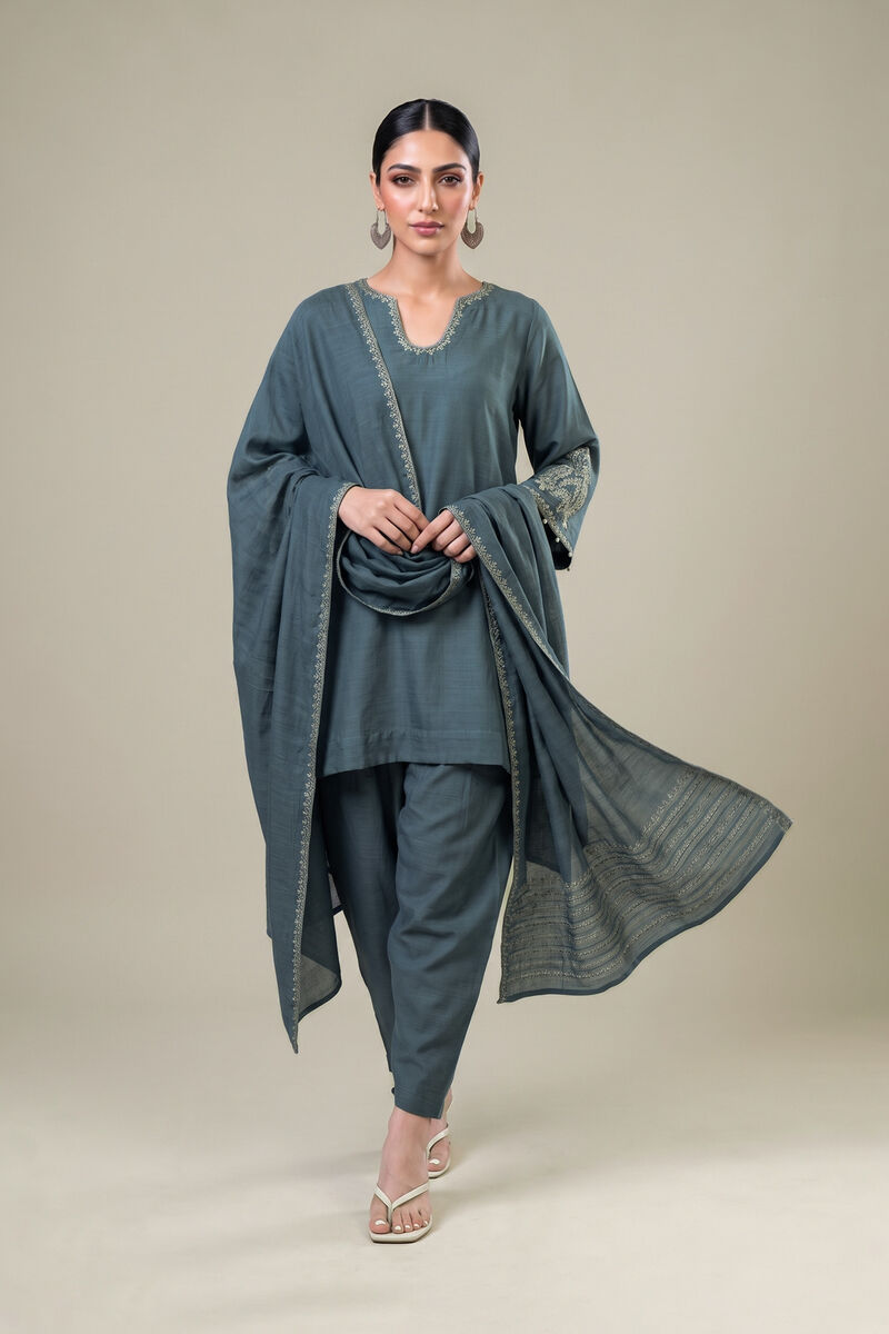 Embroidered | Light Khaddar | Blue Solid Dupatta | USD 35.00