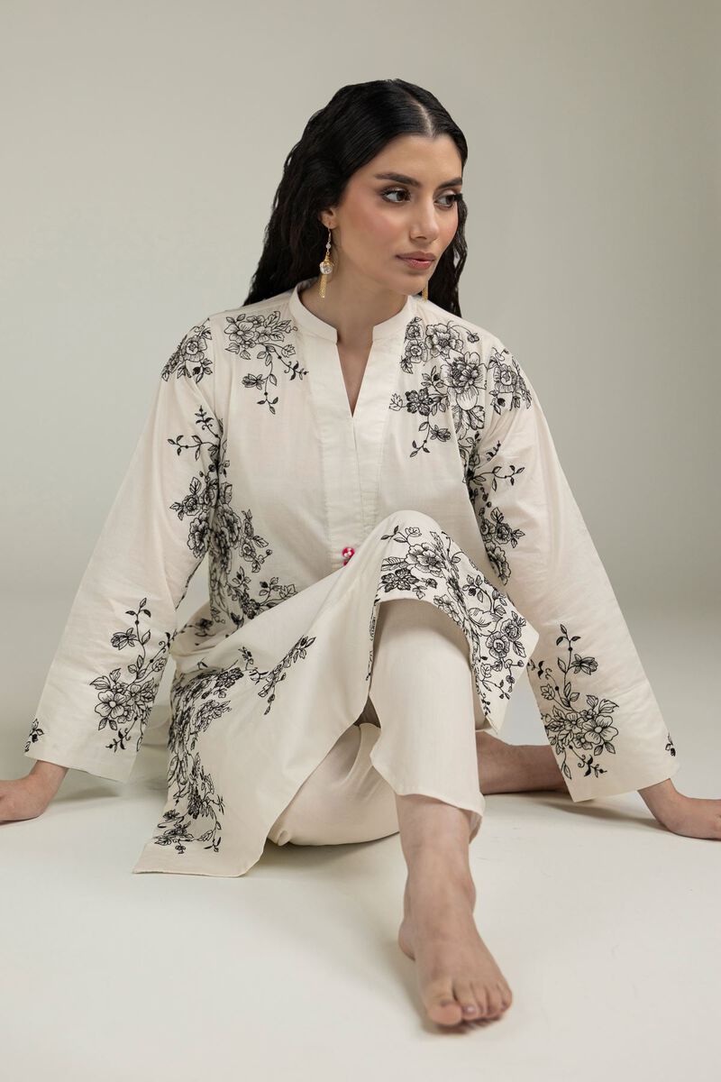 Embroidered | Cambric | Floral Longline Kurta | USD 40.00