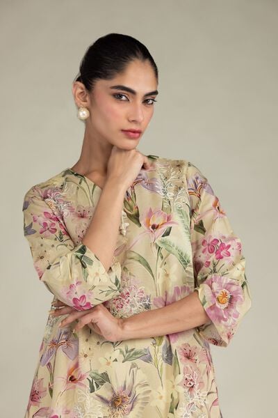 Embroidered | Blended Viscose | Floral Longline Kurta | USD 55.00