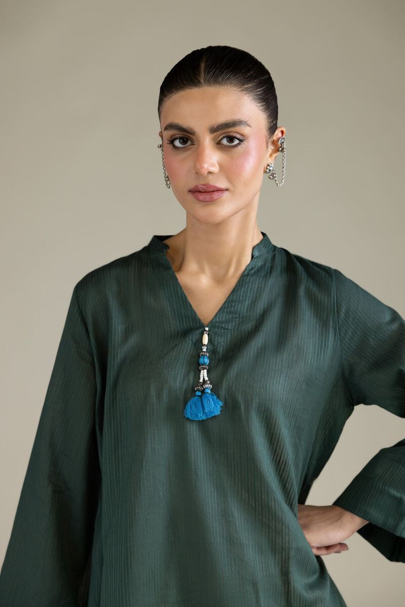 Dyed | Cotton Dobby | Solid V-Neck Kurta | USD 35.00