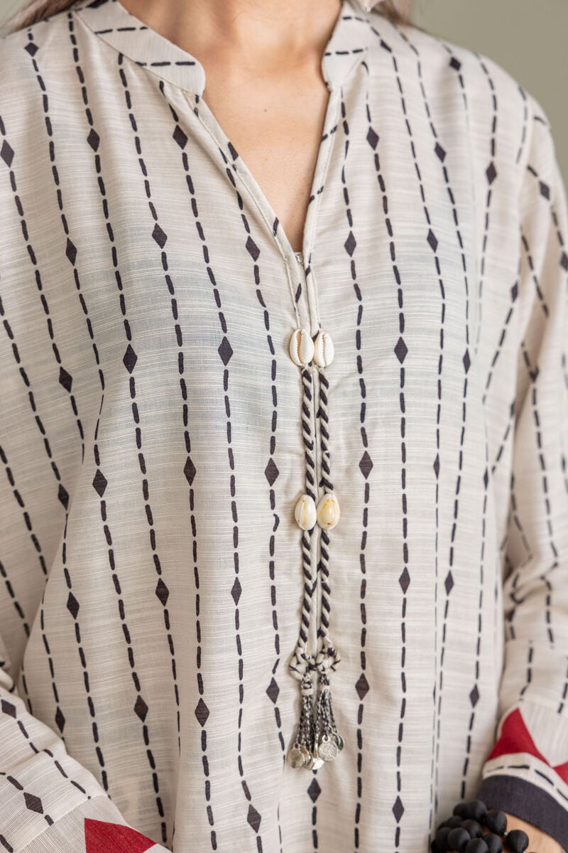 Printed | Light Khaddar | Off-White Khaddar Kurta | USD 40.00