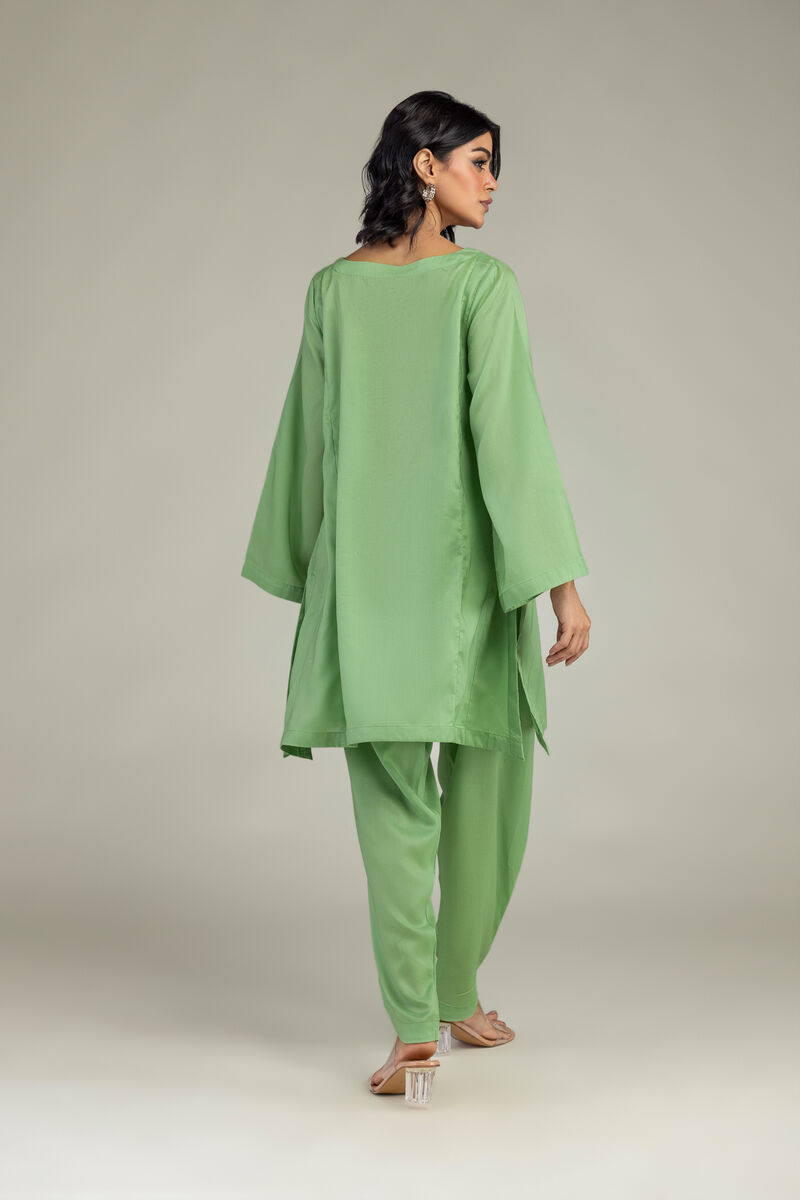 Embroidered | Lyocell | Green V-Neck Kurta | USD 40.00