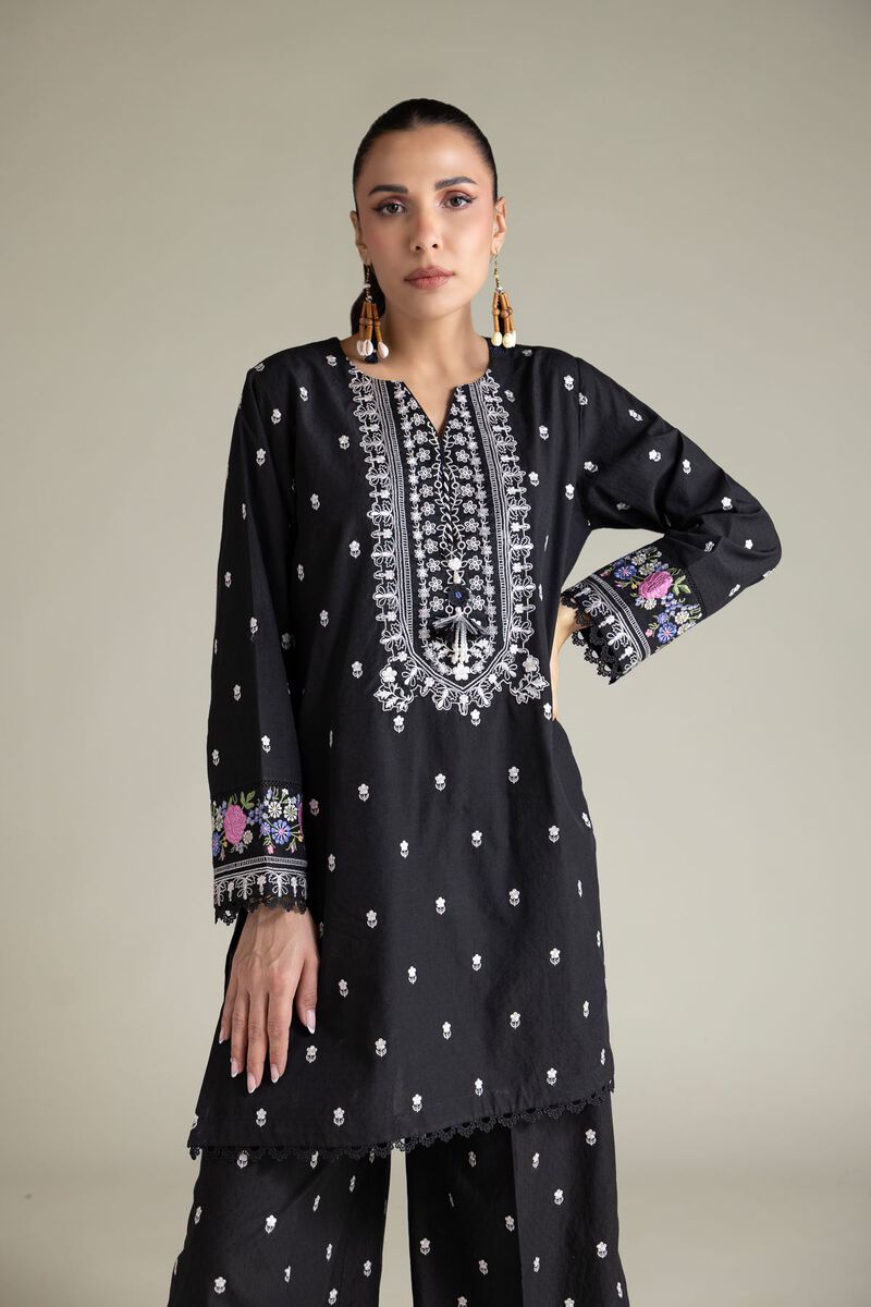 Embroidered | Cotton Dobby | Black Tailored 2-Piece | USD 70.00