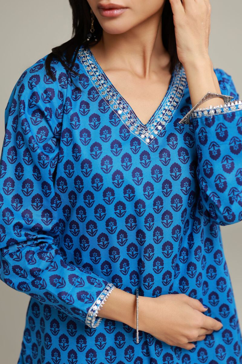 Embroidered | Cambric | Short Blue Kurta | USD 30.00