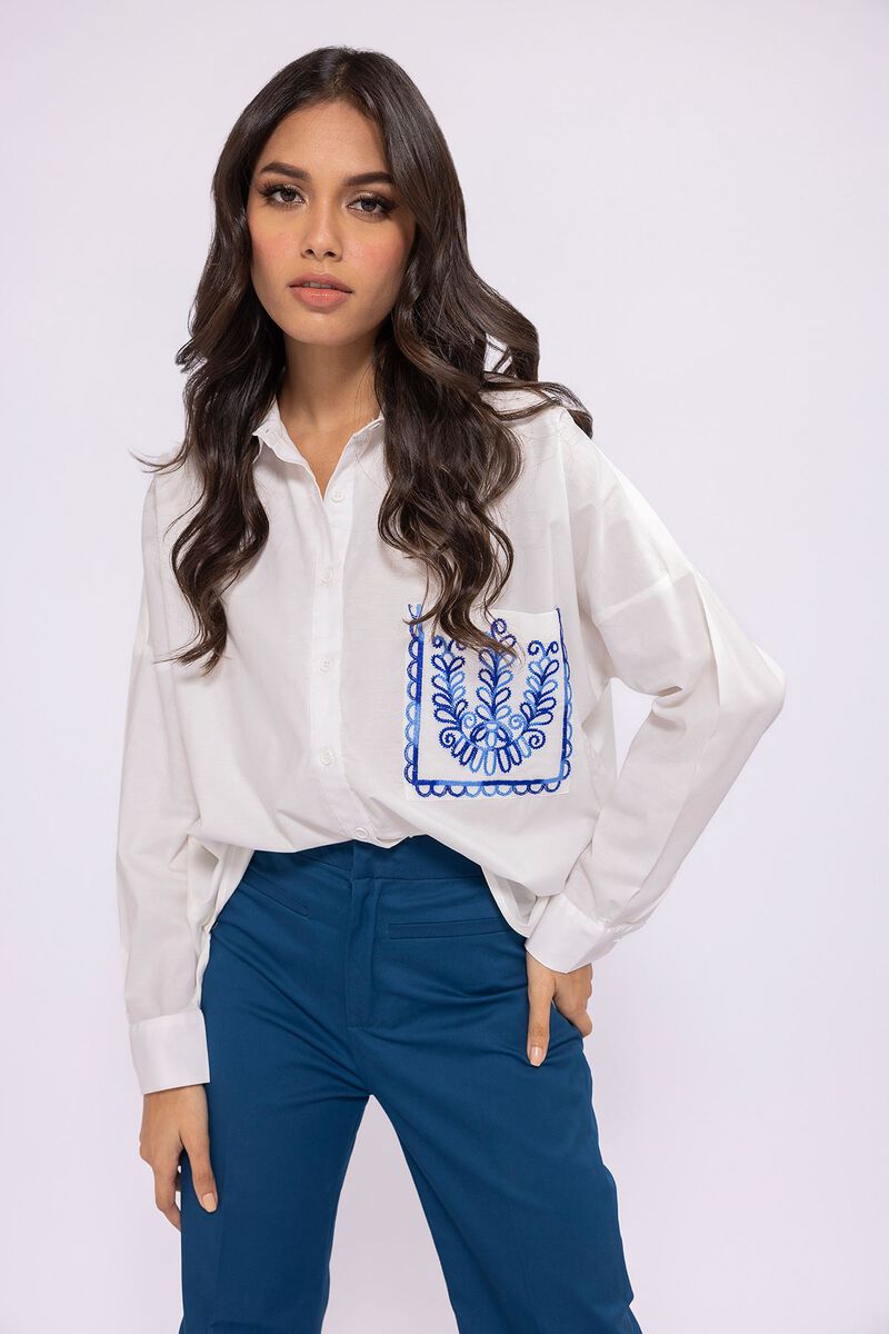 Drop Shoulder Button Down Shirt, WHITE, hi-res image number null