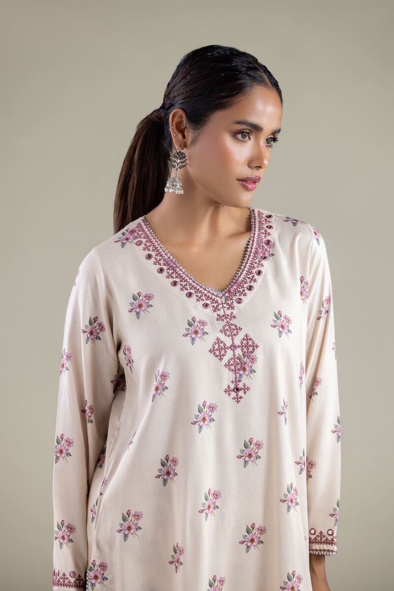Embroidered | Viscose | Floral V-Neck Kurta | USD 35.00