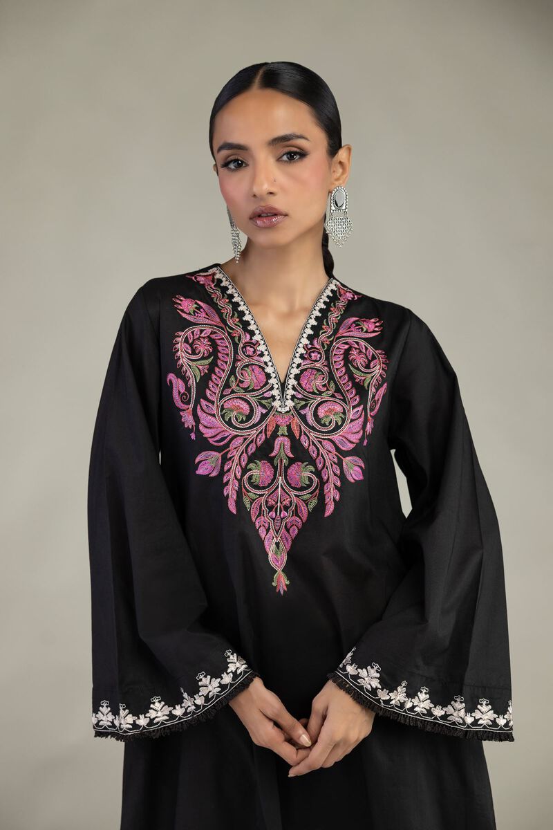 Embroidered | Cambric | Black Longline Kurta | USD 35.00