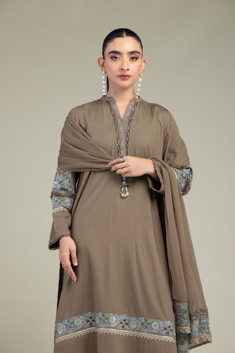 Embroidered | Chiffon | Brown Floral Dupatta | USD 40.00