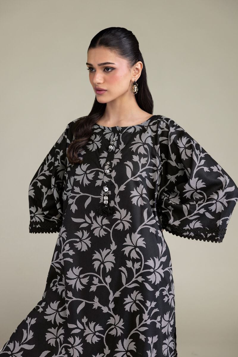 Printed | Cotton Viscose | Black Floral Kurta | USD 35.00
